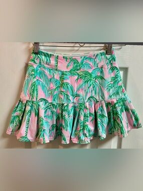 Lilly Pulitzer Pink Tropical Palm Print Ruffle Skirt xxs